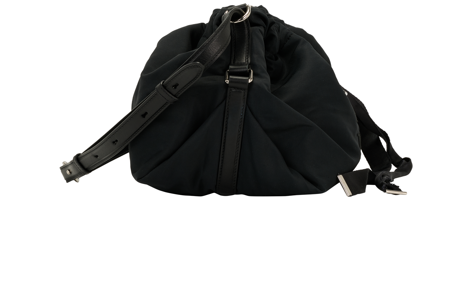 Drawstring Bag, &pound;210, Handbags, Black, Leather/Nylon, Side view